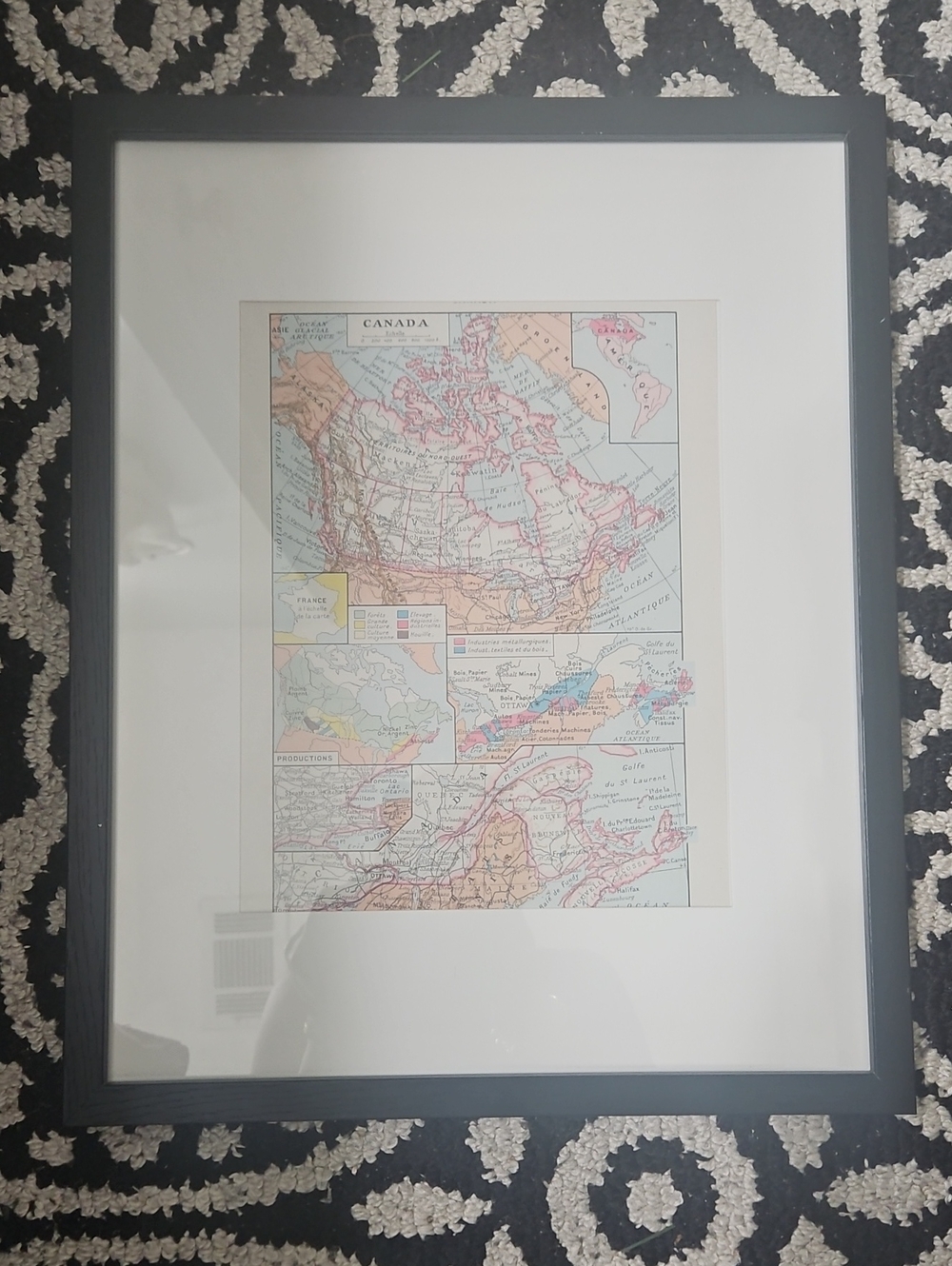 Framed Vintage Map Wall Art in Black Frame